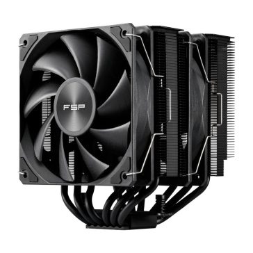   FSP MP7-B dupla tornyos processzorhűtő, 2 × 120 mm PWM ventilátor, 6 hőcső, fekete