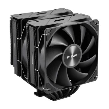   FSP MP7-B dupla tornyos processzorhűtő, 2 × 120 mm PWM ventilátor, 6 hőcső, fekete