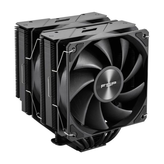 FSP MP7-B dupla tornyos processzorhűtő, 2 × 120 mm PWM ventilátor, 6 hőcső, fekete