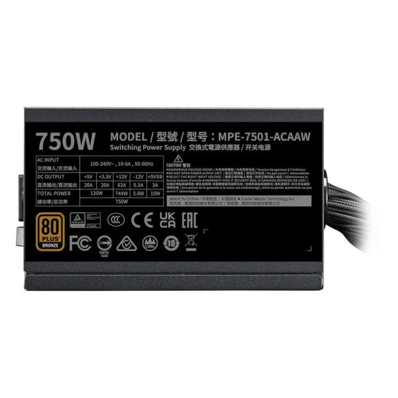 Cooler Master MWE Bronze 750 V3 750W tápegység 80 Plus Bronze tanúsítvánnyal és ATX 3.1 támogatással.