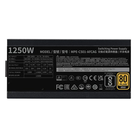 Cooler Master MWE Gold 1250 V2 ATX 3.1 teljesen moduláris 80 Plus Gold tápegység