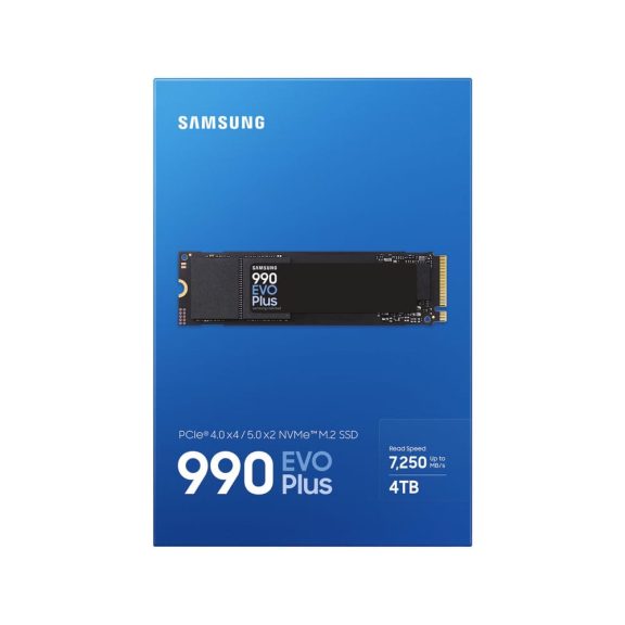 Samsung 990 EVO Plus NVMe M.2 SSD 4TB, 7250MB/s sebességgel és 80mm-es kialakítással.
