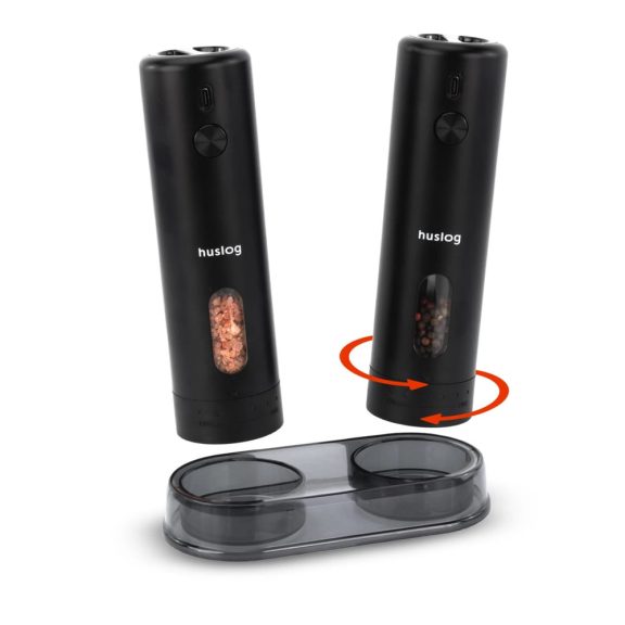 Huslog HUS1035 fekete elektromos fűszerdaráló készlet LED világítással és USB-C töltéssel