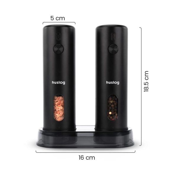 Huslog HUS1035 fekete elektromos fűszerdaráló készlet LED világítással és USB-C töltéssel