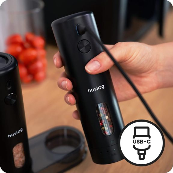 Huslog HUS1035 fekete elektromos fűszerdaráló készlet LED világítással és USB-C töltéssel