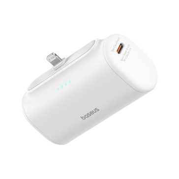   Baseus Compact 5000mAh 20W Powerbank beépített iPhone csatlakozóval, fehér