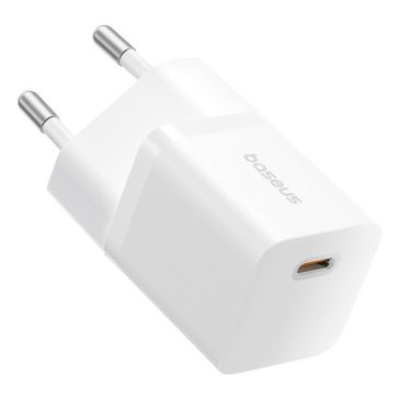  Baseus GaN5 Mini hálózati gyorstöltő 25W, USB Type-C, fehér + 100W USB Type-C, 1m kábel