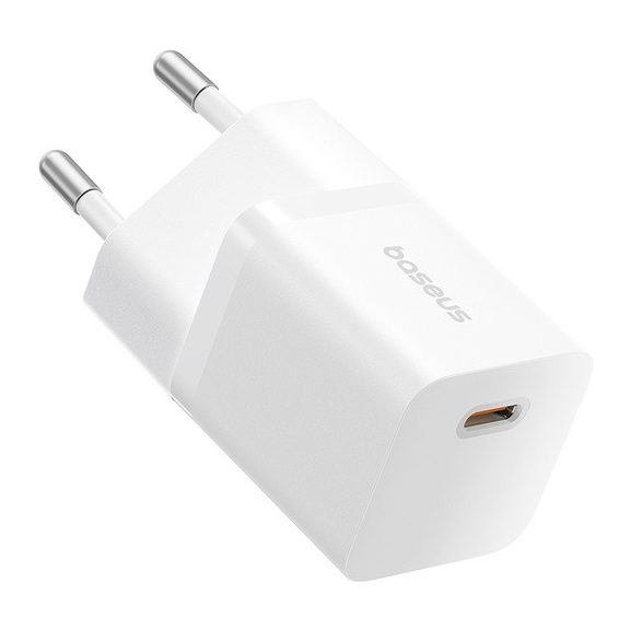 Baseus GaN5 Mini hálózati gyorstöltő 25W, USB Type-C, fehér + 100W USB Type-C, 1m kábel