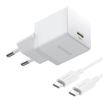   Baseus Palm hálózati gyorstöltő 20W, USB Type-C, fehér + 60W USB Type-C 1m kábel