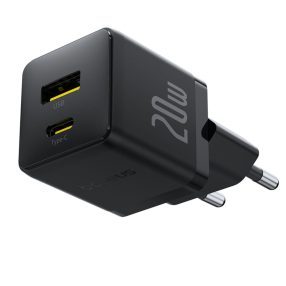   Baseus Palm hálózati gyorstöltő, 20W, USB Type-C + USB Type-A, fekete