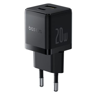   Baseus Palm hálózati gyorstöltő, 20W, USB Type-C + USB Type-A, fekete