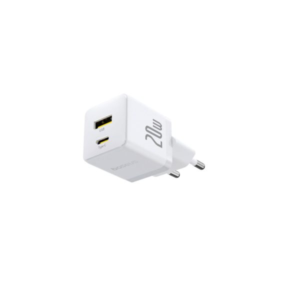 Baseus Palm hálózati gyorstöltő, 20W, USB Type-C + USB Type-A, fehér
