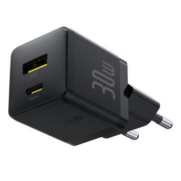   Baseus Palm hálózati gyorstöltő 30W, USB Type-C + USB Type-A, fekete