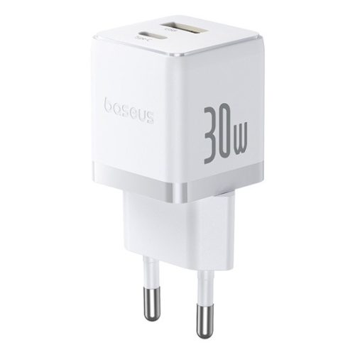 Baseus Palm hálózati gyorstöltő 30W, USB Type-C + USB Type-A, fehér