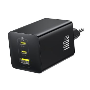   Baseus EnerFill FE11 hálózati gyorstöltő 100W, 2×USB Type-C + 1×USB Type-A, fekete