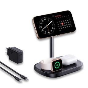   Baseus EnerFill FS41 3-in-1 vezeték nélküli töltő állvány 22,5W, fekete + 45W hálózati gyorstöltő + USB Type-C, 1m kábel