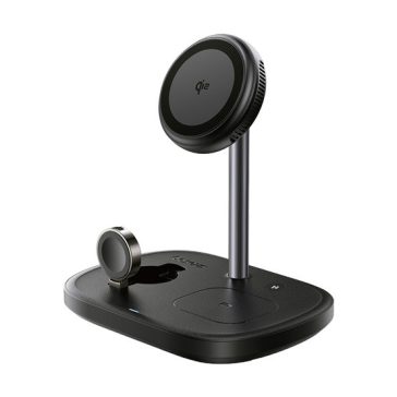   Baseus EnerFill FS41 3-in-1 vezeték nélküli töltő állvány 22,5W, fekete + 45W hálózati gyorstöltő + USB Type-C, 1m kábel
