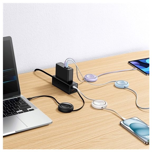 Baseus Free2Draw Mini USB Type-C, 100W automata behúzós kábel, 1m, fehér