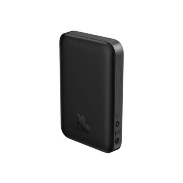   Baseus Magnetic Mini vezeték nélküli gyorstöltő powerbank 10000 mAh, 20W, fekete + 60W USB Type-C, 30cm kábel