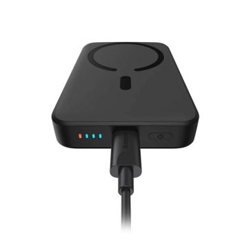   Baseus Magnetic Mini vezeték nélküli gyorstöltő powerbank 10000 mAh, 20W, fekete + 60W USB Type-C, 30cm kábel