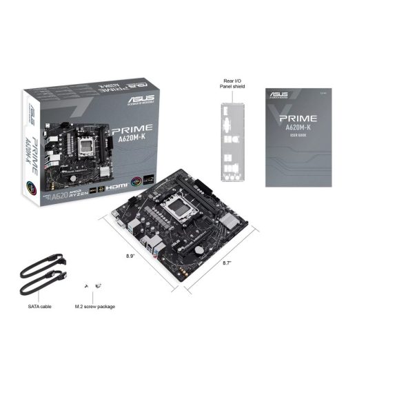 ASUS PRIME A620M-K alaplap, AM5, DDR5, PCIe 4.0, micro-ATX