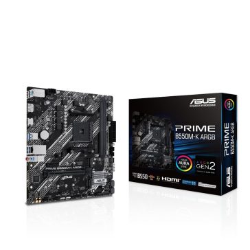   ASUS PRIME B550M-K ARGB alaplap, AM4, PCIe 4.0, két M.2 foglalat, micro-ATX