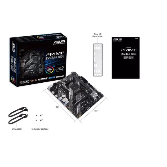 ASUS PRIME B550M-K ARGB alaplap, AM4, PCIe 4.0, két M.2 foglalat, micro-ATX
