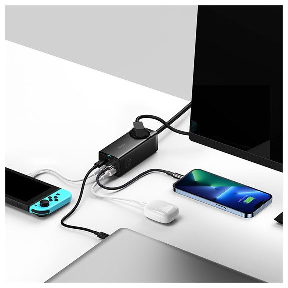 Baseus GaN3 Pro töltőállomás 65W, 1×CEE 7/3 + 2×USB Type-A + 2×USB Type-C + 100W USB Type-C, 1m kábel