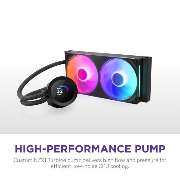 NZXT Kraken Plus 240 RGB fekete AIO vízhűtés LCD kijelzővel és RGB ventilátorokkal