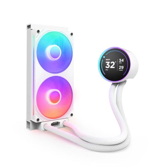 NZXT Kraken Elite 240 RGB V2 (2024) CPU vízhűtés, LCD kijelző, fehér - RL-KR24E-W2