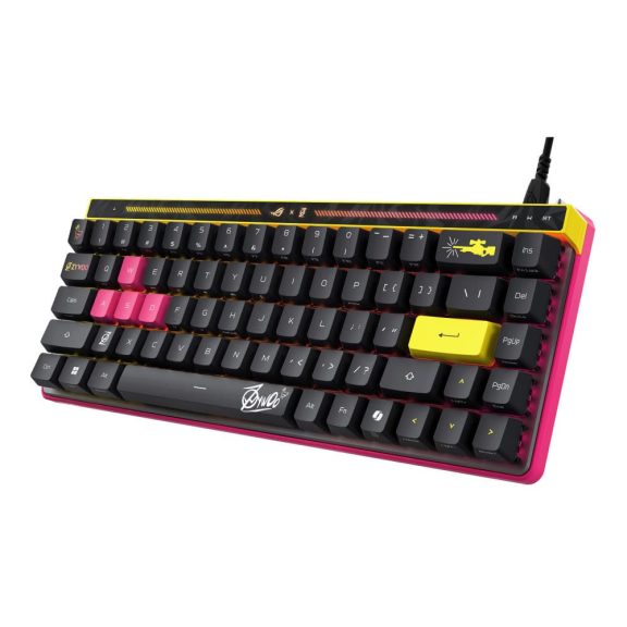 Asus ROG Falchion Ace HFX ZywOo Edition fekete 65%-os gamer billentyűzet mágneses kapcsolókkal és gombonkénti RGB világítással.