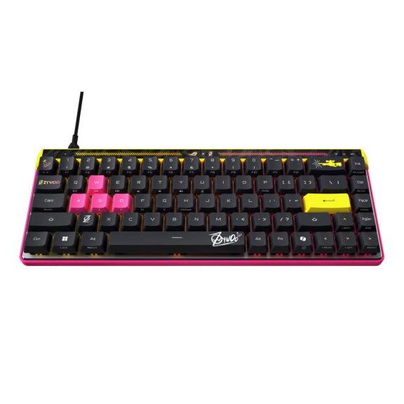 Asus ROG Falchion Ace HFX ZywOo Edition fekete 65%-os gamer billentyűzet mágneses kapcsolókkal és gombonkénti RGB világítással.