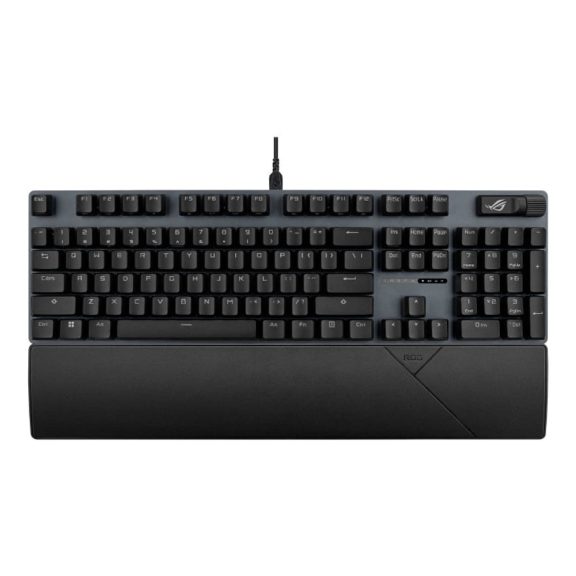 Asus ROG Strix Scope II X gaming billentyűzet RGB világítással, NX V2 kapcsolókkal és csuklótámasszal.