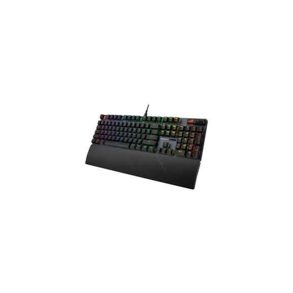 Asus ROG Strix Scope II X gaming billentyűzet RGB világítással, NX V2 kapcsolókkal és csuklótámasszal.