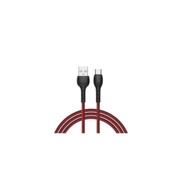 RECCI RTC-N16CR 3A TypeC-USB szövet kábel, piros - 1m