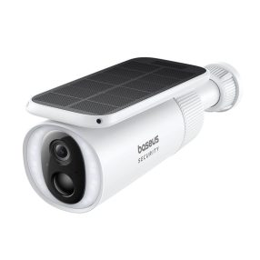 Baseus Security S1 kültéri napelemes biztonsági kamera 2K felbontással, IP67 vízállósággal és 8 GB beépített tárhellyel, fehér színben