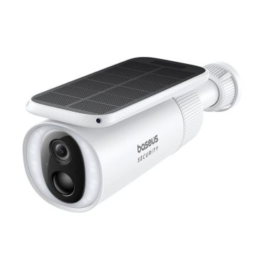 Baseus Security S1 kültéri napelemes biztonsági kamera 2K felbontással, IP67 vízállósággal és 8 GB beépített tárhellyel, fehér színben