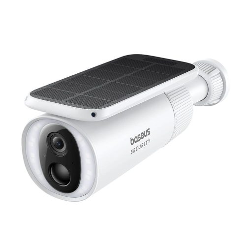 Baseus Security S1 kültéri napelemes biztonsági kamera 2K felbontással, IP67 vízállósággal és 8 GB beépített tárhellyel, fehér színben