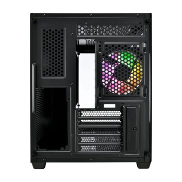 FSP S380 fekete mATX számítógépház 3D ívelt üveg oldallappal és ARGB ventilátorokkal.  