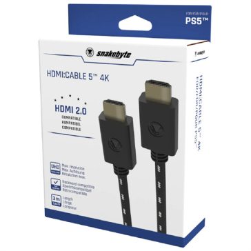 Snakebyte HDMI kábel 3m, fonott fekete-fehér, PS5 stílusban