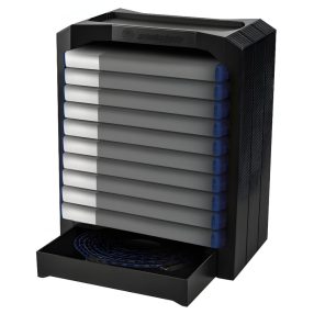 Snakebyte GAMES:TOWER 4 játéktároló állvány PS4 játékokhoz és Blu-ray lemezekhez, beépített fiókkal.