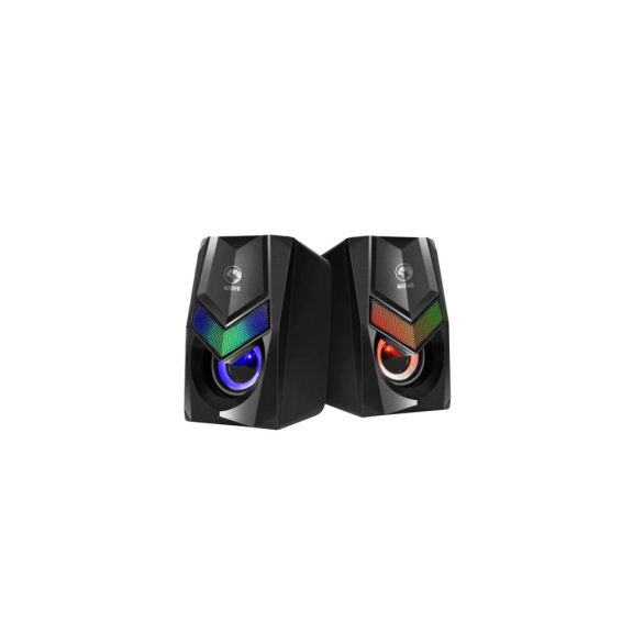 Marvo Havoc 10 RGB gamer hangszóró, 2×3 W sztereó hangzással, USB és 3.5 mm csatlakozással, fekete színben.