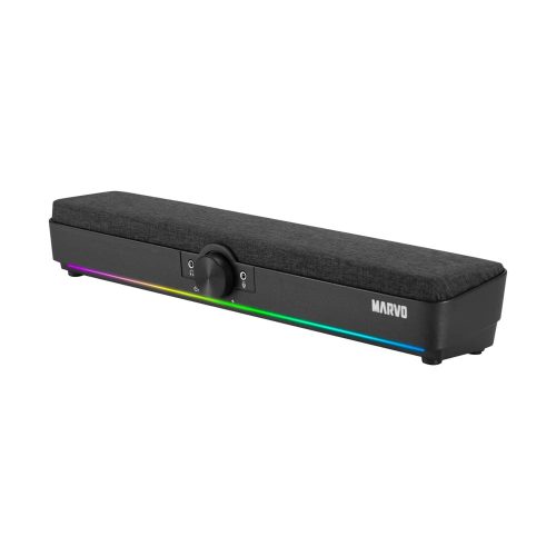 Marvo Etna 40 fekete RGB soundbar, kettős 5 W hangszóróval és USB + 3.5 mm csatlakozással.