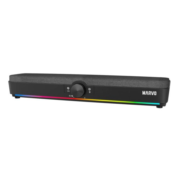 Marvo Etna 40 fekete RGB soundbar, kettős 5 W hangszóróval és USB + 3.5 mm csatlakozással.