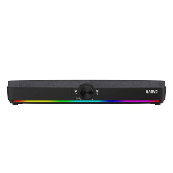 Marvo Etna 40 fekete RGB soundbar, kettős 5 W hangszóróval és USB + 3.5 mm csatlakozással.