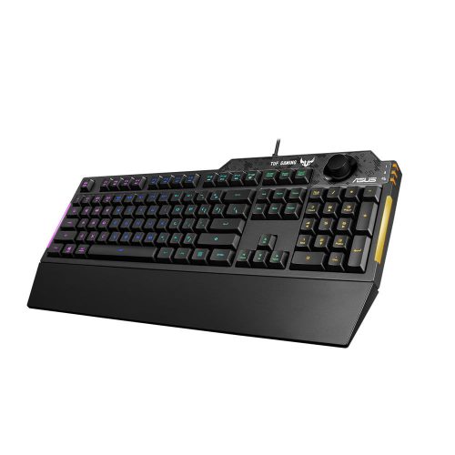 ASUS TUF Gaming K1 vezetékes gamer billentyűzet, RGB világítás, dedikált hangerőszabályzó, US angol kiosztás, fekete
