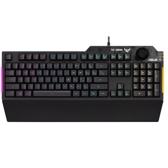 ASUS TUF Gaming K1 vezetékes gamer billentyűzet, RGB világítás, dedikált hangerőszabályzó, US angol kiosztás, fekete