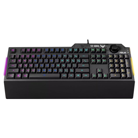 ASUS TUF Gaming K1 vezetékes gamer billentyűzet, RGB világítás, dedikált hangerőszabályzó, US angol kiosztás, fekete
