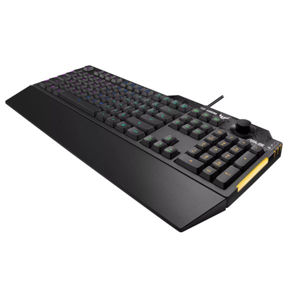 ASUS TUF Gaming K1 vezetékes gamer billentyűzet, RGB világítás, dedikált hangerőszabályzó, US angol kiosztás, fekete