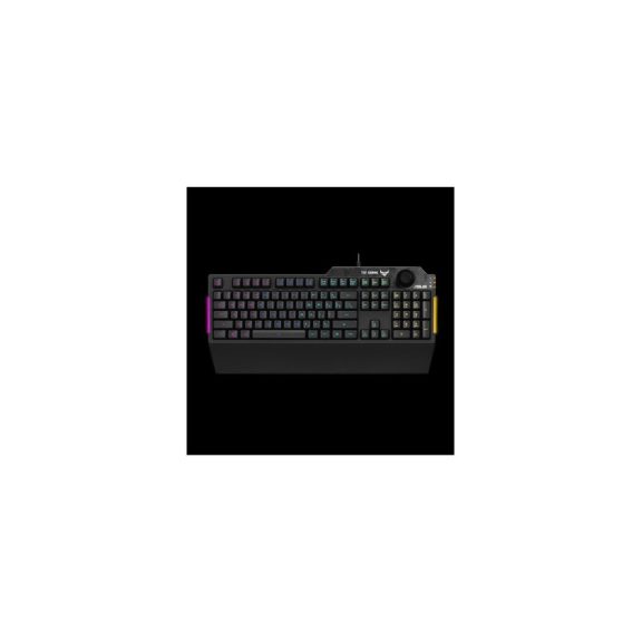 ASUS TUF Gaming K1 vezetékes gamer billentyűzet, RGB világítás, dedikált hangerőszabályzó, US angol kiosztás, fekete